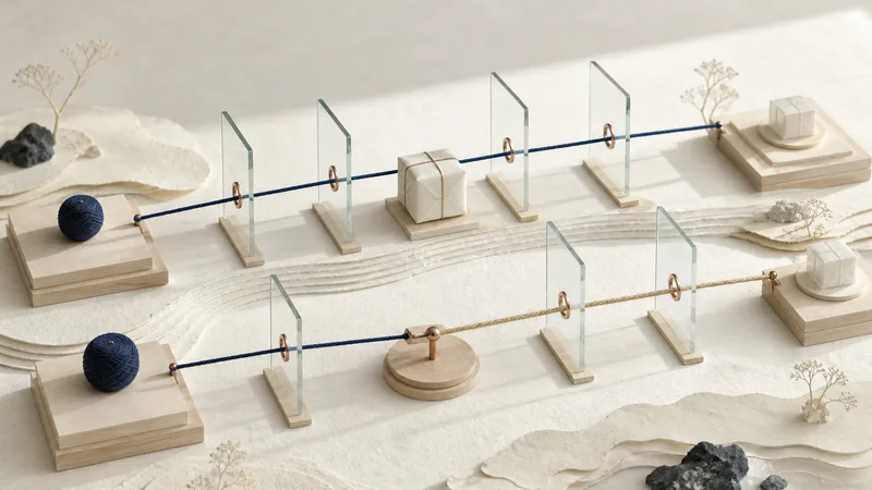 Two responsibility lines cross clear gates, one continuous and one changing hands at import clearance