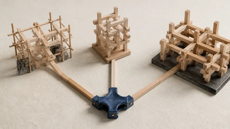 One work core branches into three structurally different timber systems for a first Japan hire