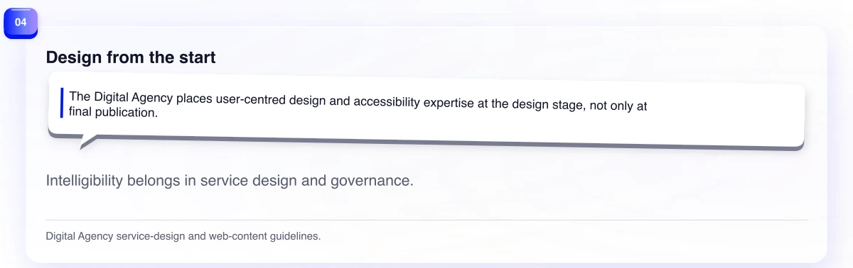 Design from the start. Intelligibility belongs in service design and governance.