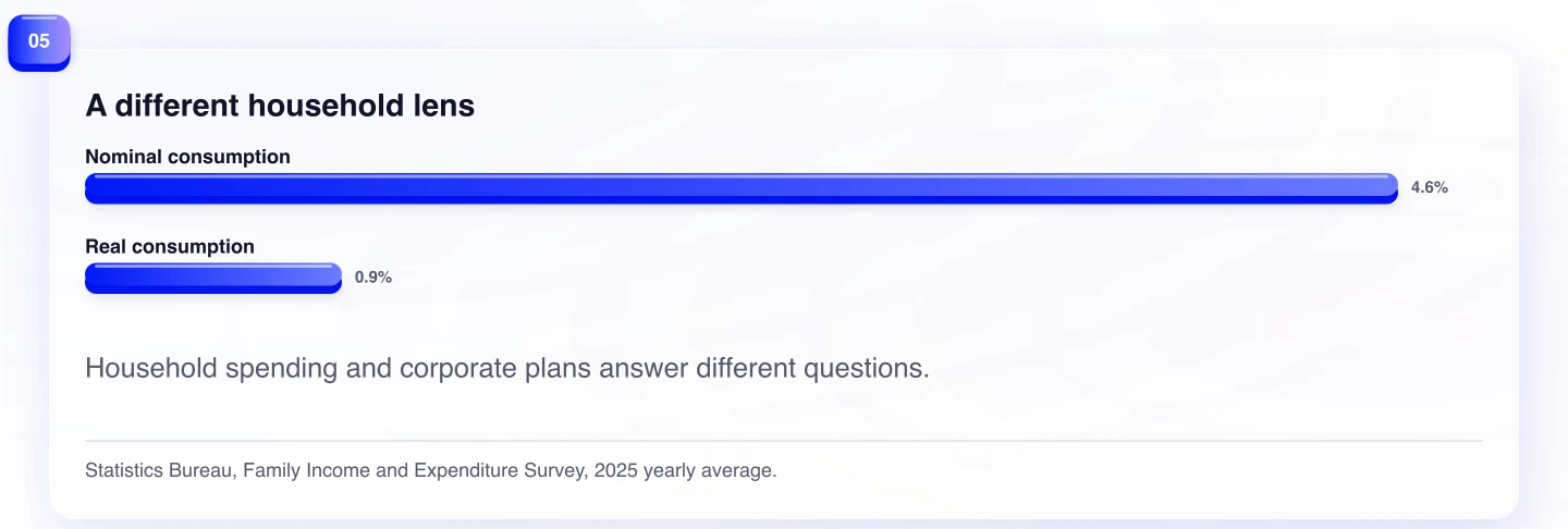 A different household lens. Household spending and corporate plans answer different questions.